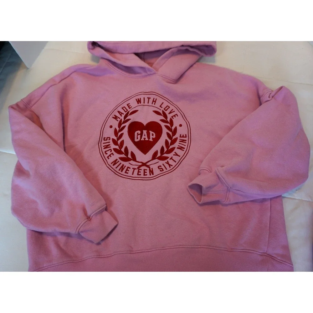 Gap Kids Pink Made With Love Graphic Fleece Hoodie Sweatshirt Size L 10